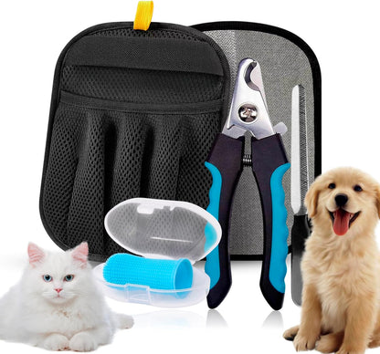 3-in-1 Pet Grooming Kit - Pet Deshedding Glove, 360 degrees Silicone Finger Toothbrush, and Professional Dog Nail Clippers with File - Complete Grooming Set for Cats & Dogs with Short or Long Fur - Image 13