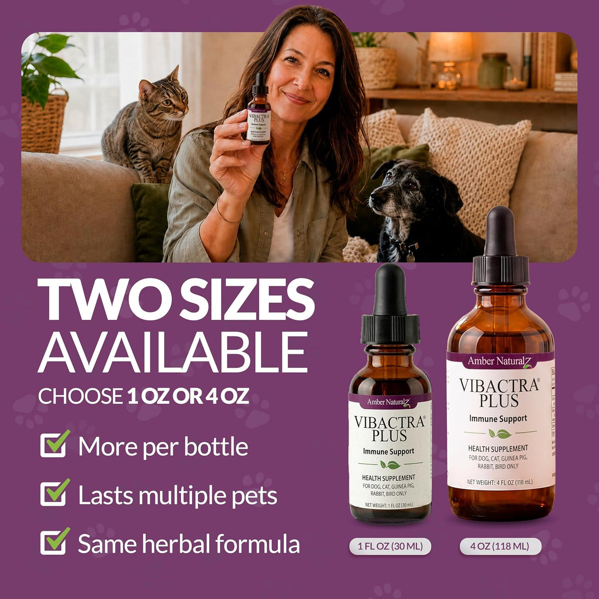 Amber NaturalZ Vibactra Plus authentic imported pet health supplement