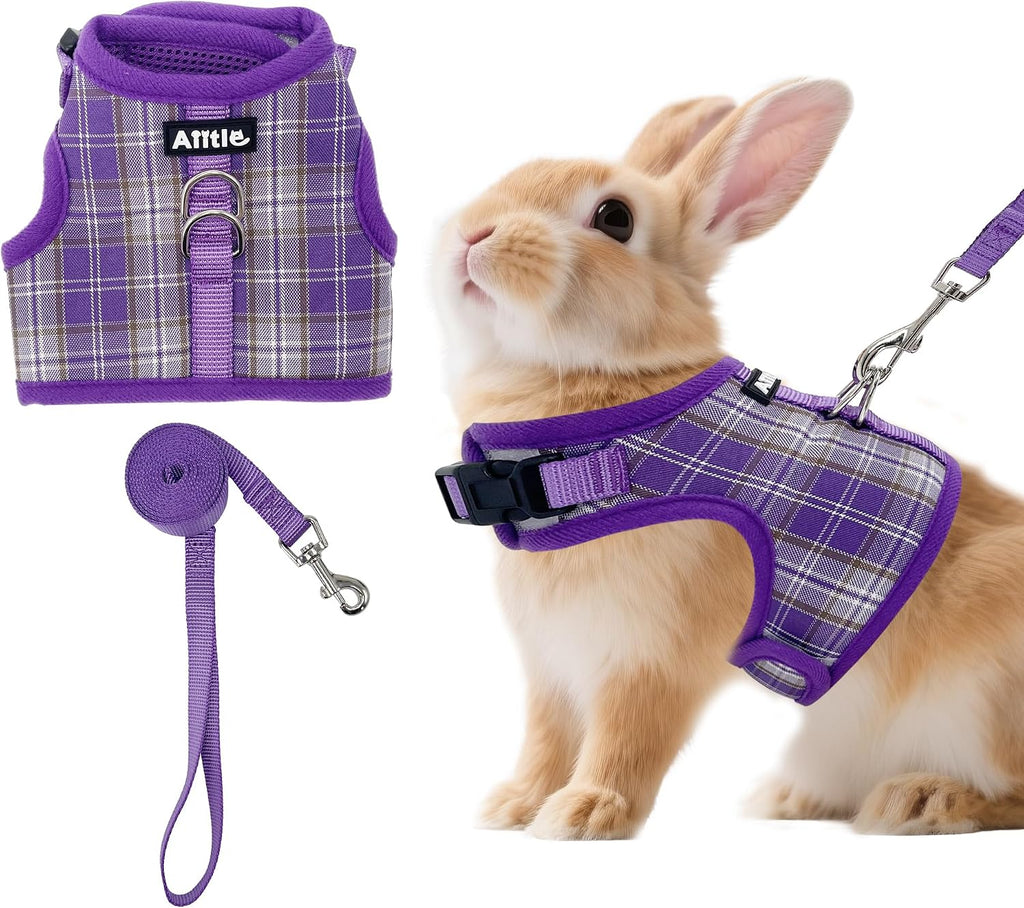 AIITLE Bunny Harness and Leash Set Escape Proof - Magic Tape Design, Lightweight Plaid Pattern Mesh Padding, No Pull No Choke for Puppy Cat Rat Squirrel Ferret, Outdoor Walking Running, Beige S - Image 13