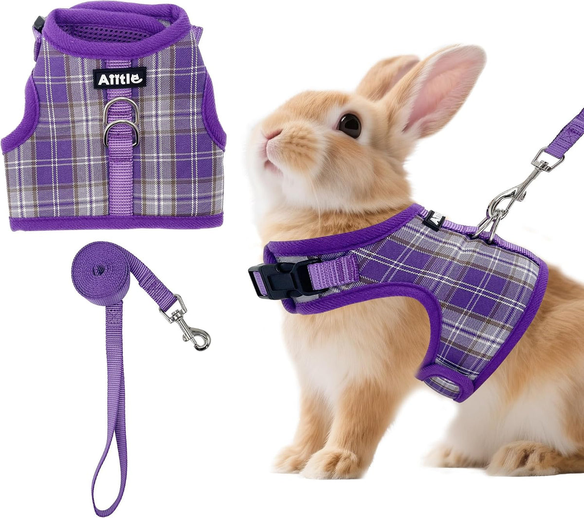 AIITLE Bunny Harness and Leash Set Escape Proof - Magic Tape Design, Lightweight Plaid Pattern Mesh Padding, No Pull No Choke for Puppy Cat Rat Squirrel Ferret, Outdoor Walking Running, Beige S - Image 13