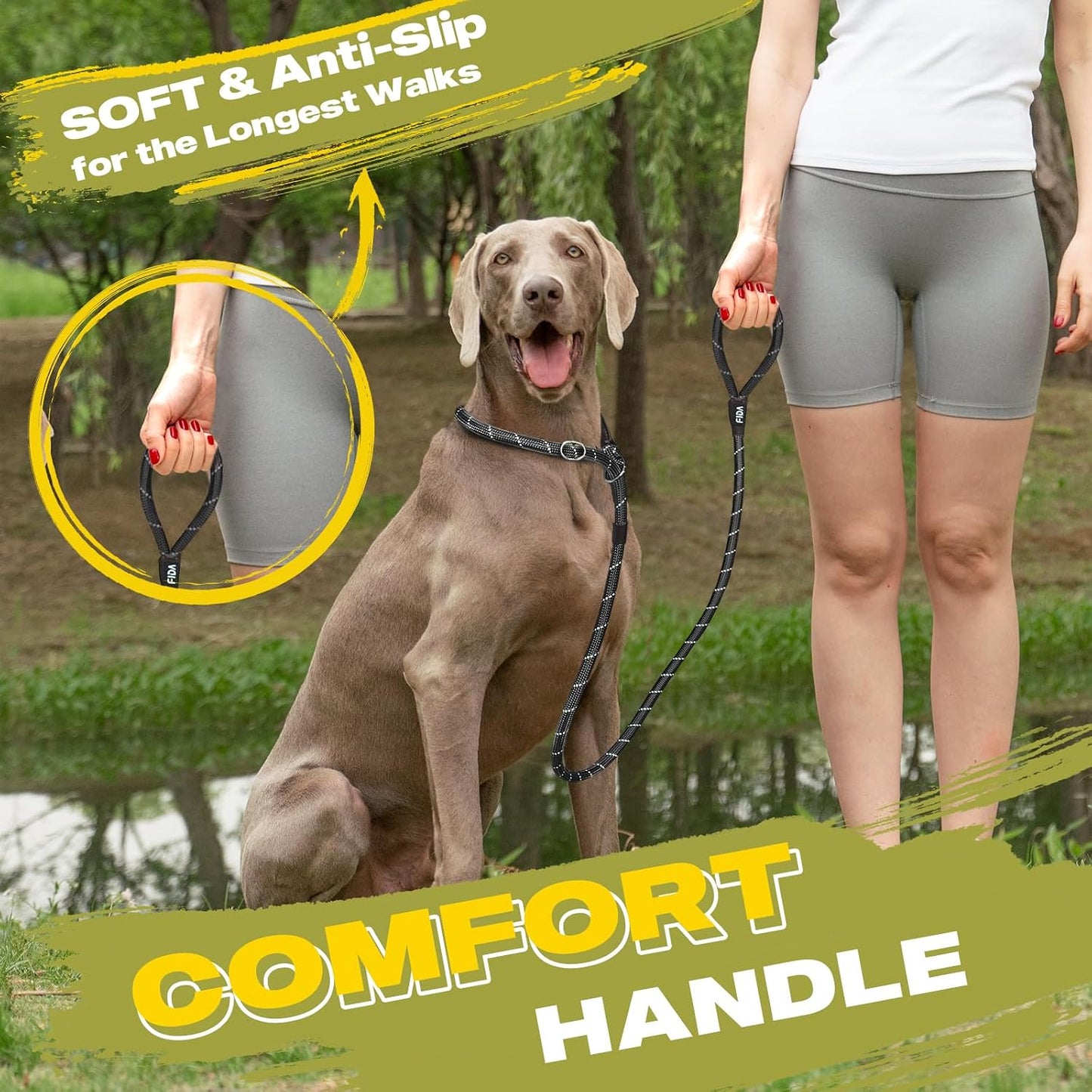 Premium dog rope leash loop mechanism highlighting the smooth metal ring sliding action.
