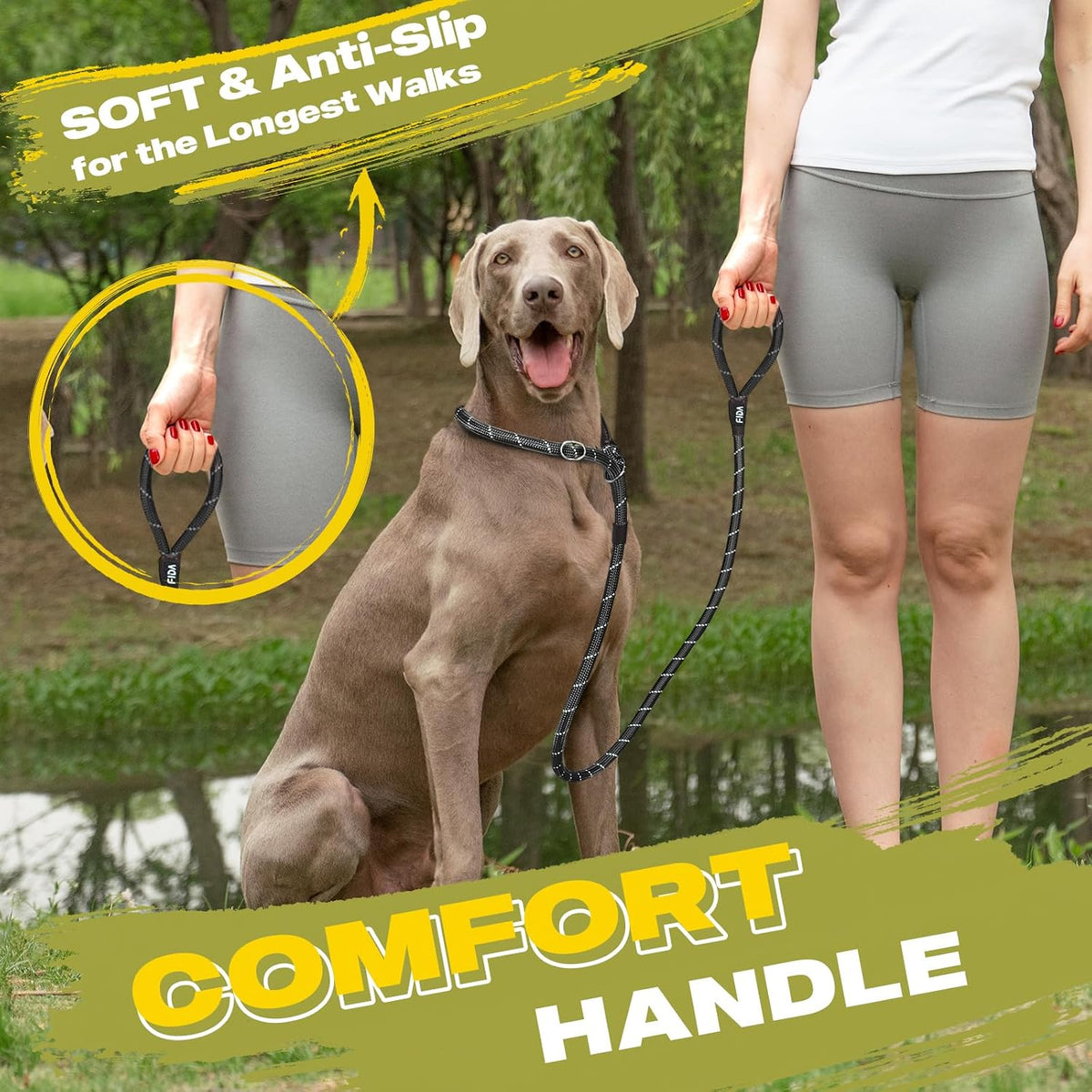 Premium dog rope leash loop mechanism highlighting the smooth metal ring sliding action.