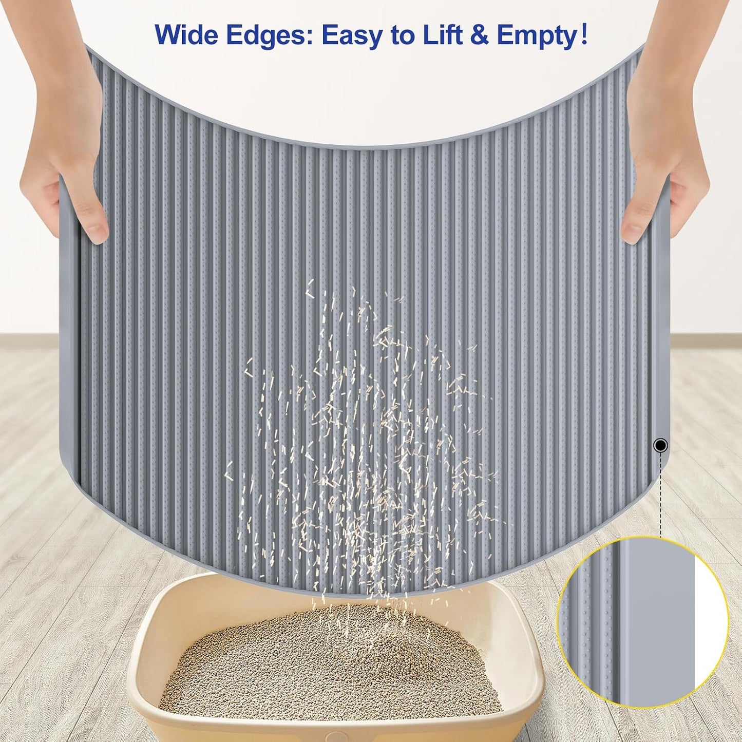 Flexible waterproof silicone pet feeding and litter mat being folded.