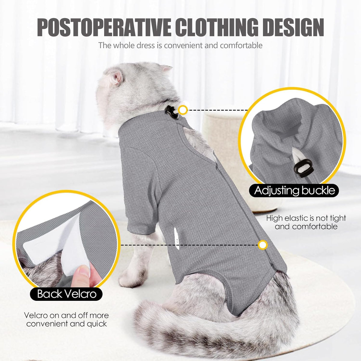 Johnbolin cat spay neuter surgical suit with open back design for clean litter box use