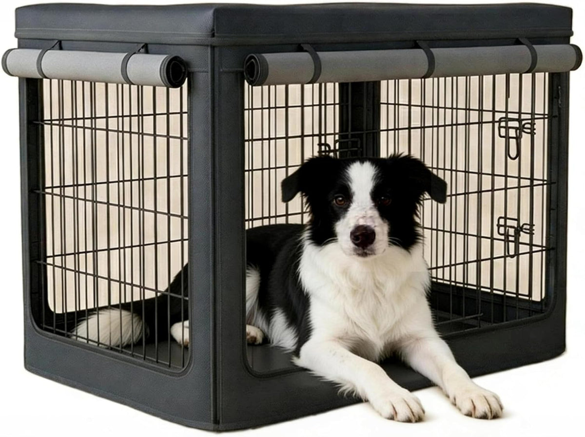 Geheng forty eight inch dog crate cover front view showing heavy duty waterproof fabric.
