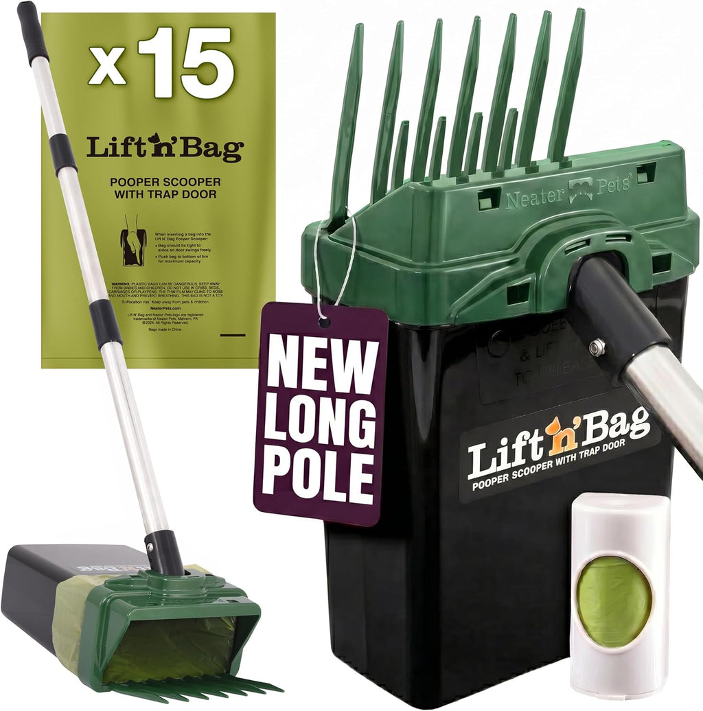 Neater Pet Brands Lift N' Bag 2.0 Dog Pooper Scooper with Bag Attachment & 31" Pole for Small to Large Dogs, New Longer Pole, 15 Refill Bags, Heavy Duty Dog Poop Scooper for Yard, One-Hand Use - Image 13
