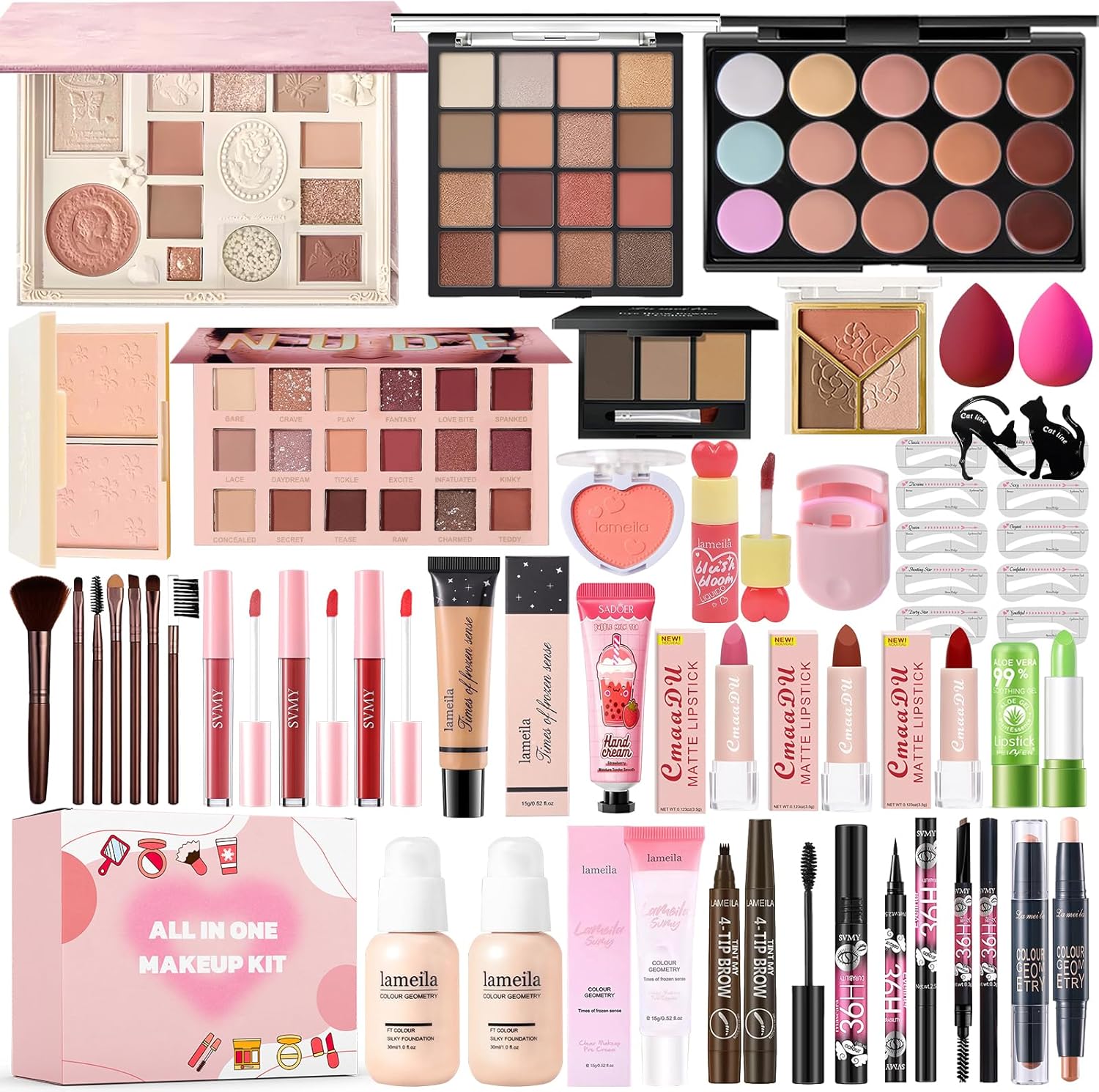 Geyomi All in One Makeup Kit front view showing the full cosmetics set