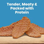 Close up of tender chicken jerky dog treats