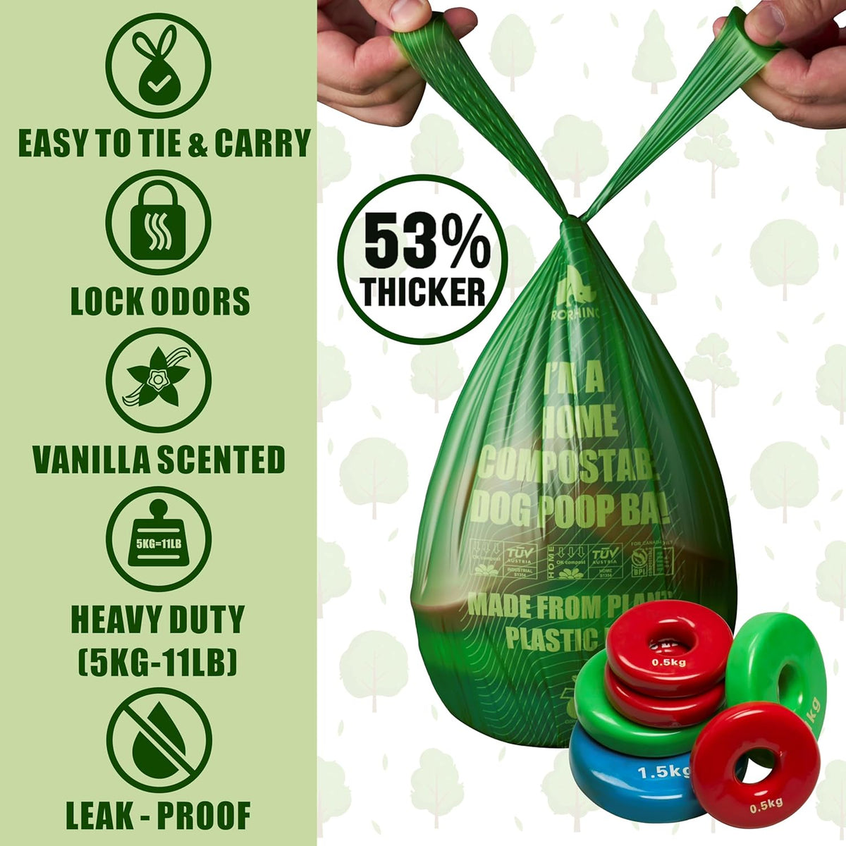 Demonstration of the heavy duty leak proof texture of the vanilla scented bag