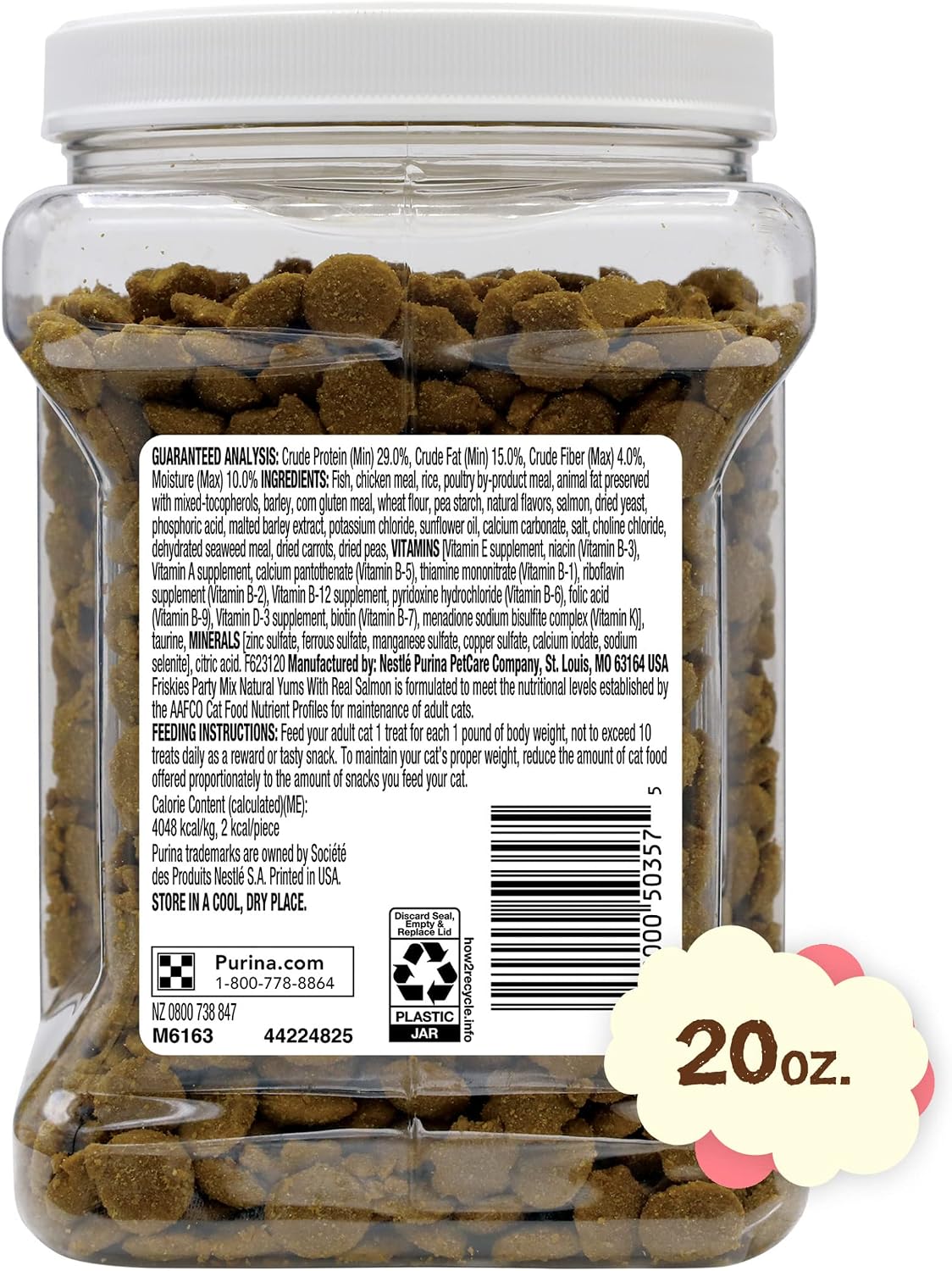 Purina Friskies Natural Cat Treats Party Mix Natural Yums With Real Salmon and Added Vitamins, Minerals and Nutrients - 20 Oz. Canister - Image 9