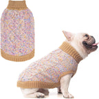 BEAUTYZOO Cable Knit Small Dog Sweater beige color block front view
