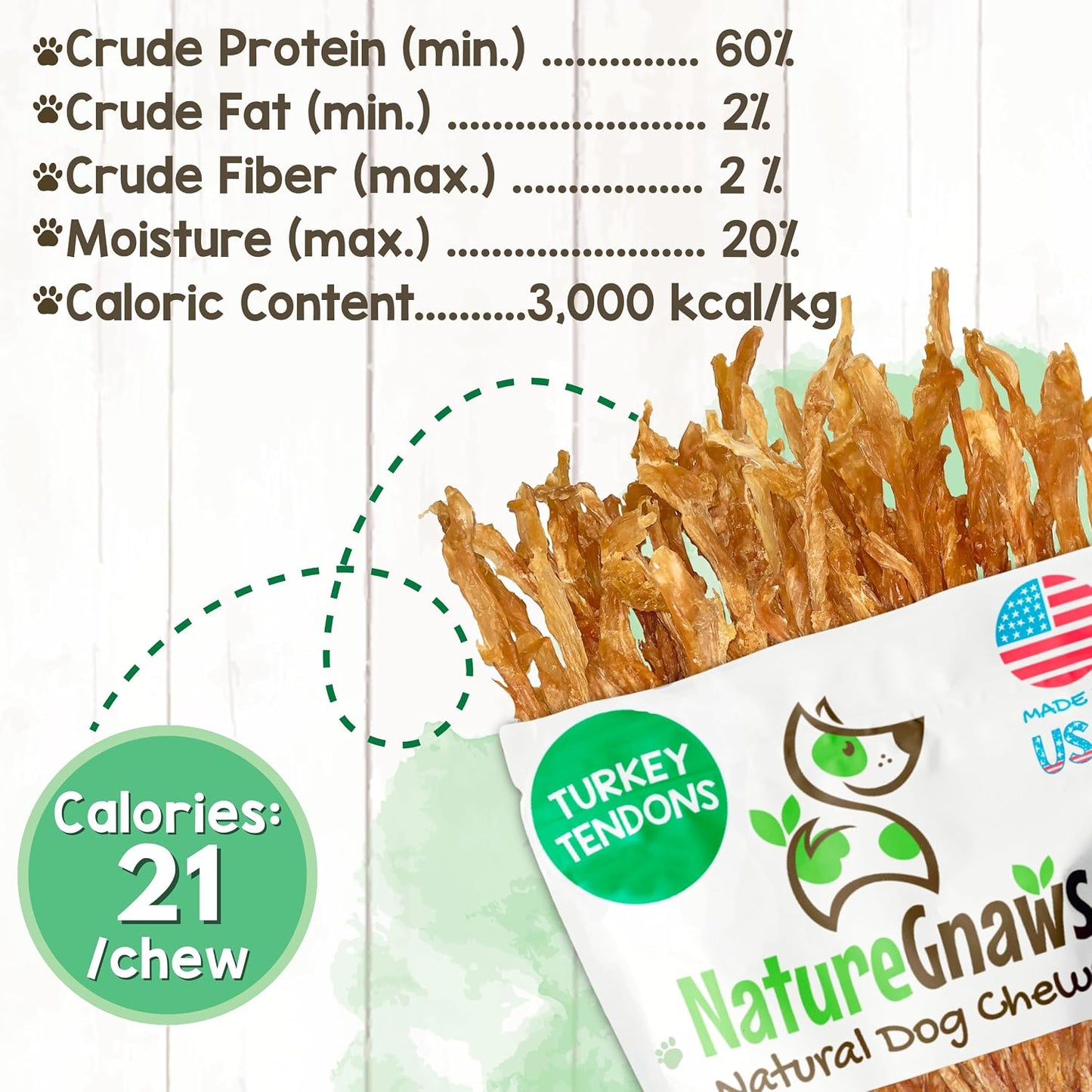 Nature Gnaws four ounce dog treat bag showing ingredient information