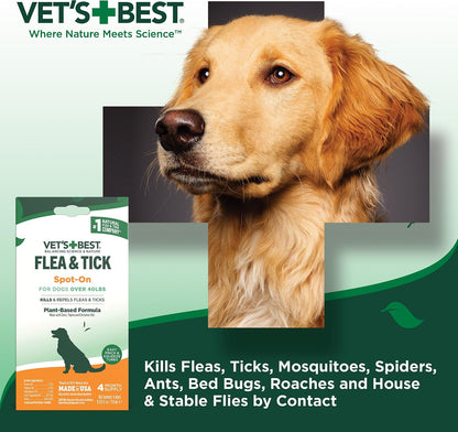 Natural botanical oils blend highlighting clove thyme and cinnamon protection in Vet's Best drops.
