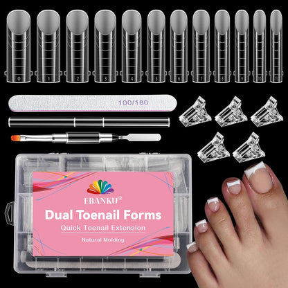 Ebanku Poly Gel Toe Nail Form Set front view with tools
