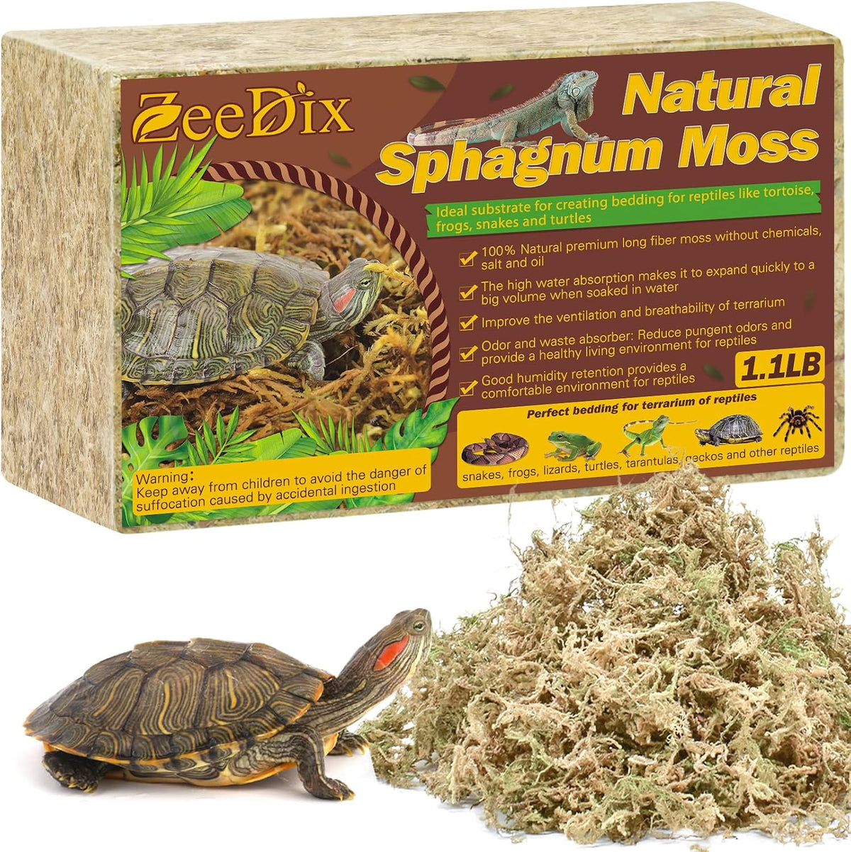 ZeeDix 6 OZ Long Fiber Sphagnum Moss for Reptiles, 8QT Natural Dried Terrarium Reptile Moss Bedding Substrate for Leopard Gecko, Tortoise, Snakes, Frogs, Ball Python & Other Reptiles - Image 10