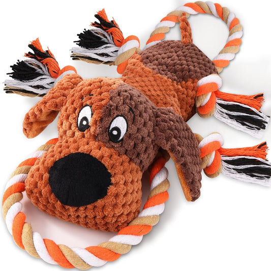 Drmstow interactive plush rope dog toy front view for large dogs.