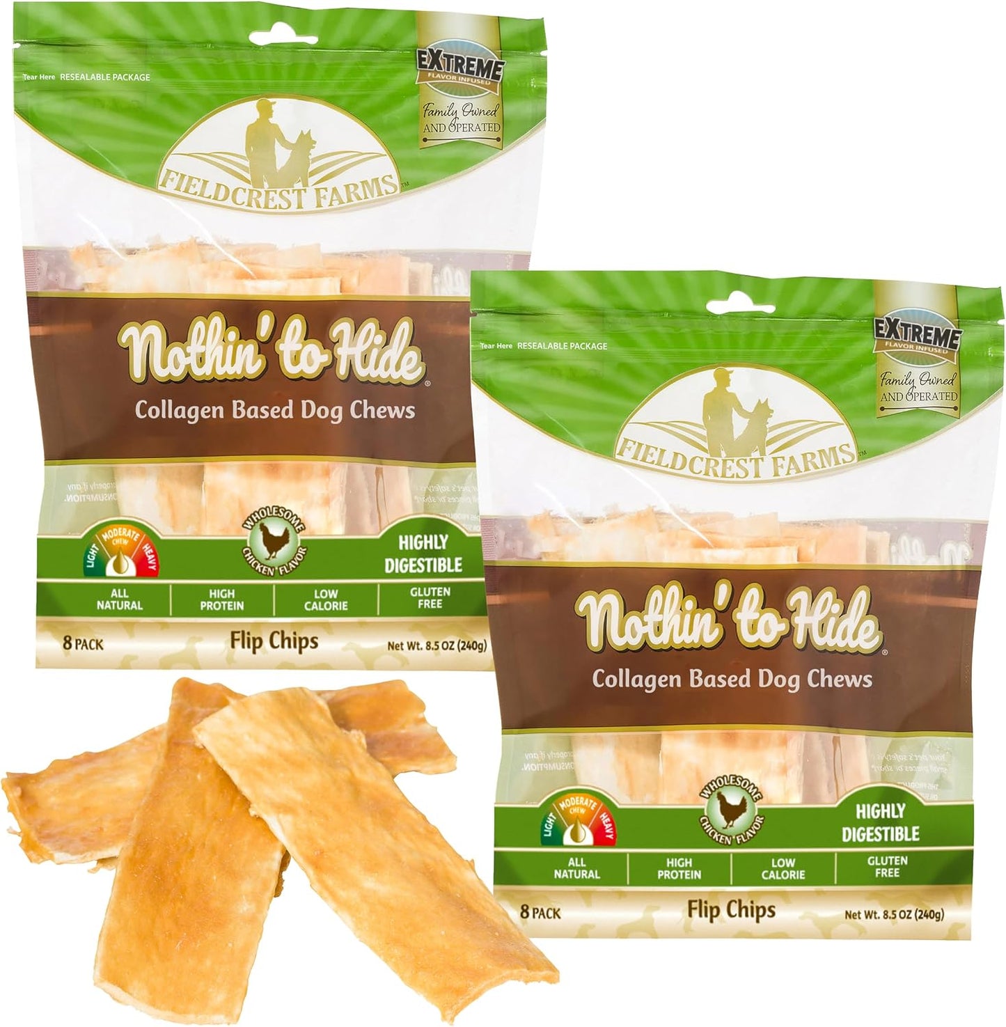 Fieldcrest Farms Nothin to Hide Flip Chips Dog Chews - Natural Rawhide Alternative Treats for Dogs, Collagen Based Snack for Moderate Chewers Up to 35lbs, Chicken Flavor - Image 14