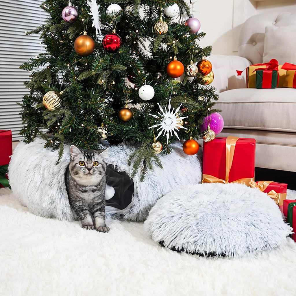 LVUVXVAV collapsible pet cave showing flexible circular configuration for indoor cats