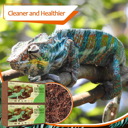 Riare premium reptile bedding packaging showing instructions and product dimensions