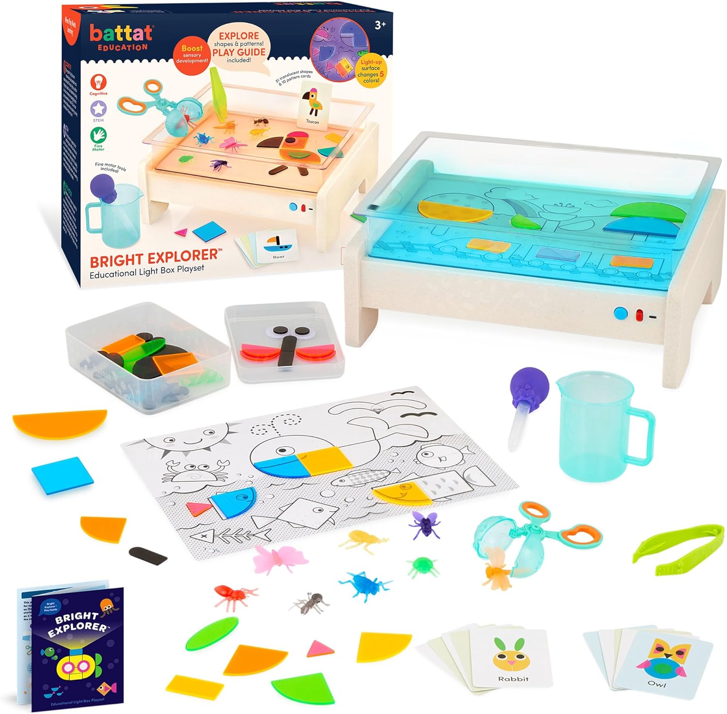 Battat Education Bright Explorer sensory light box front view showing glowing green light surface.
