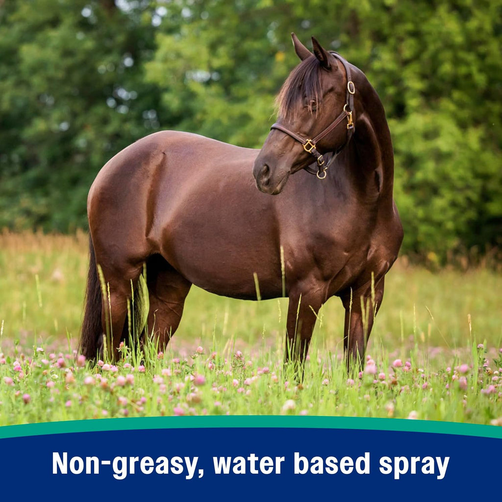 Farnam natural fly spray displayed in an equine stable setting