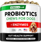 Dog eating Strellalab probiotic digestive treat