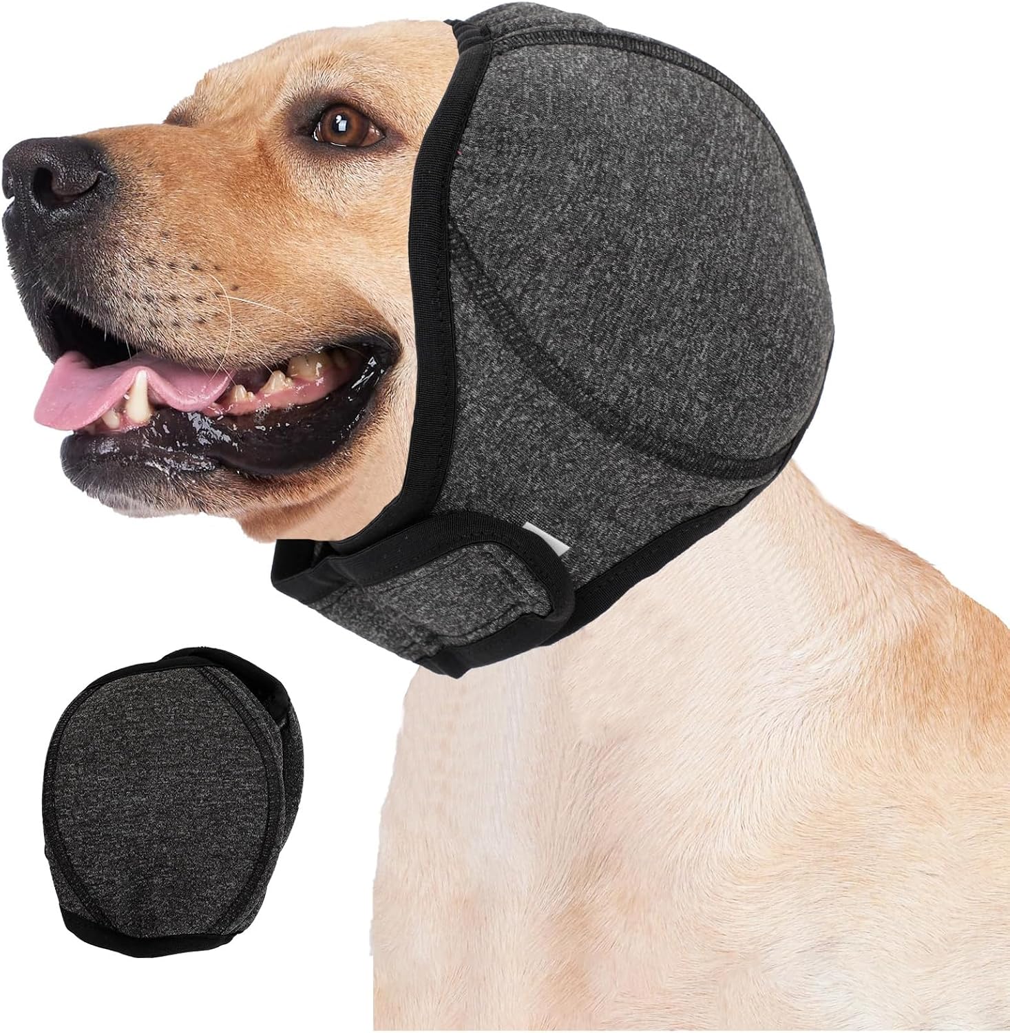 Ipercox dog calming hoodie front view on a small dog for noise reduction