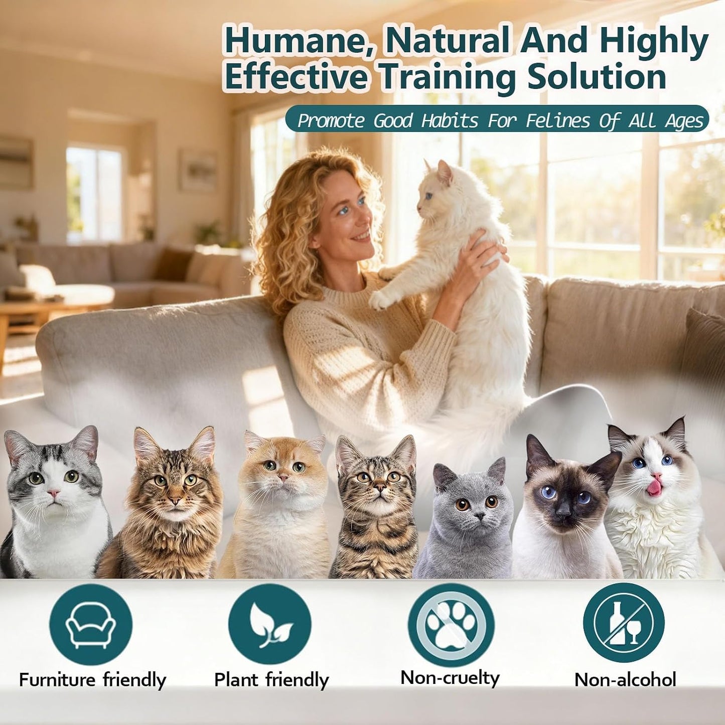 Cat deterrent spray bottle with ingredient information