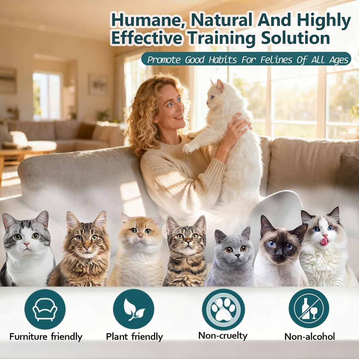 Cat deterrent spray bottle with ingredient information