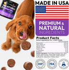 Premium imported USA pet vitamins and supplements calming chews packaging.