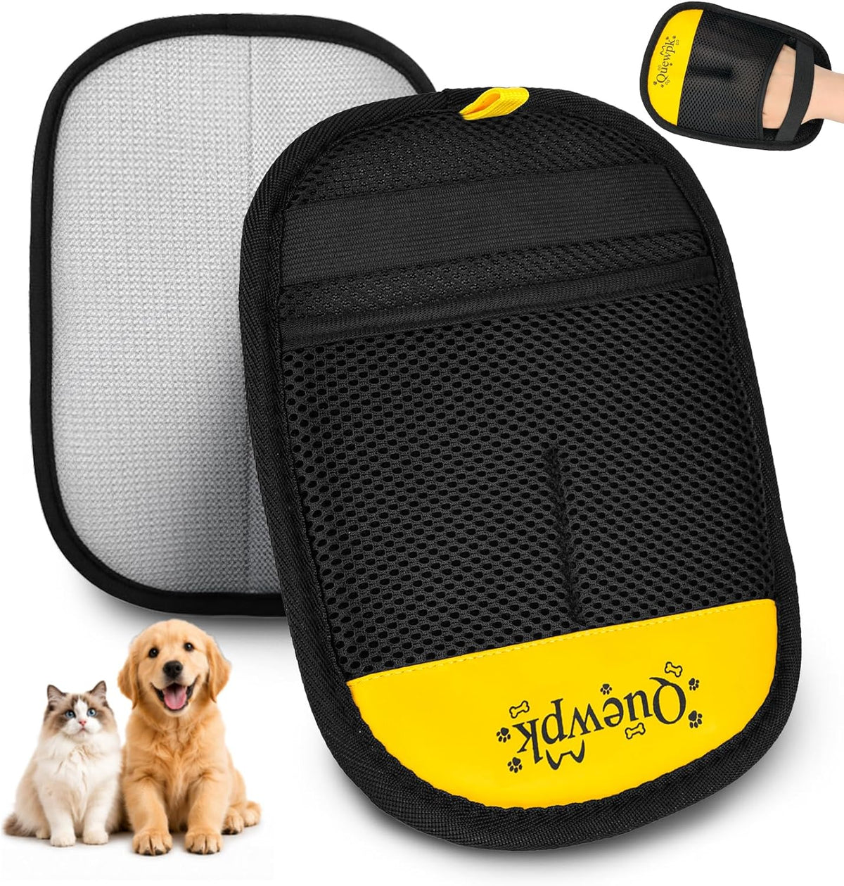 Side view of Quewpk reusable pet hair removal glove 2 piece pack