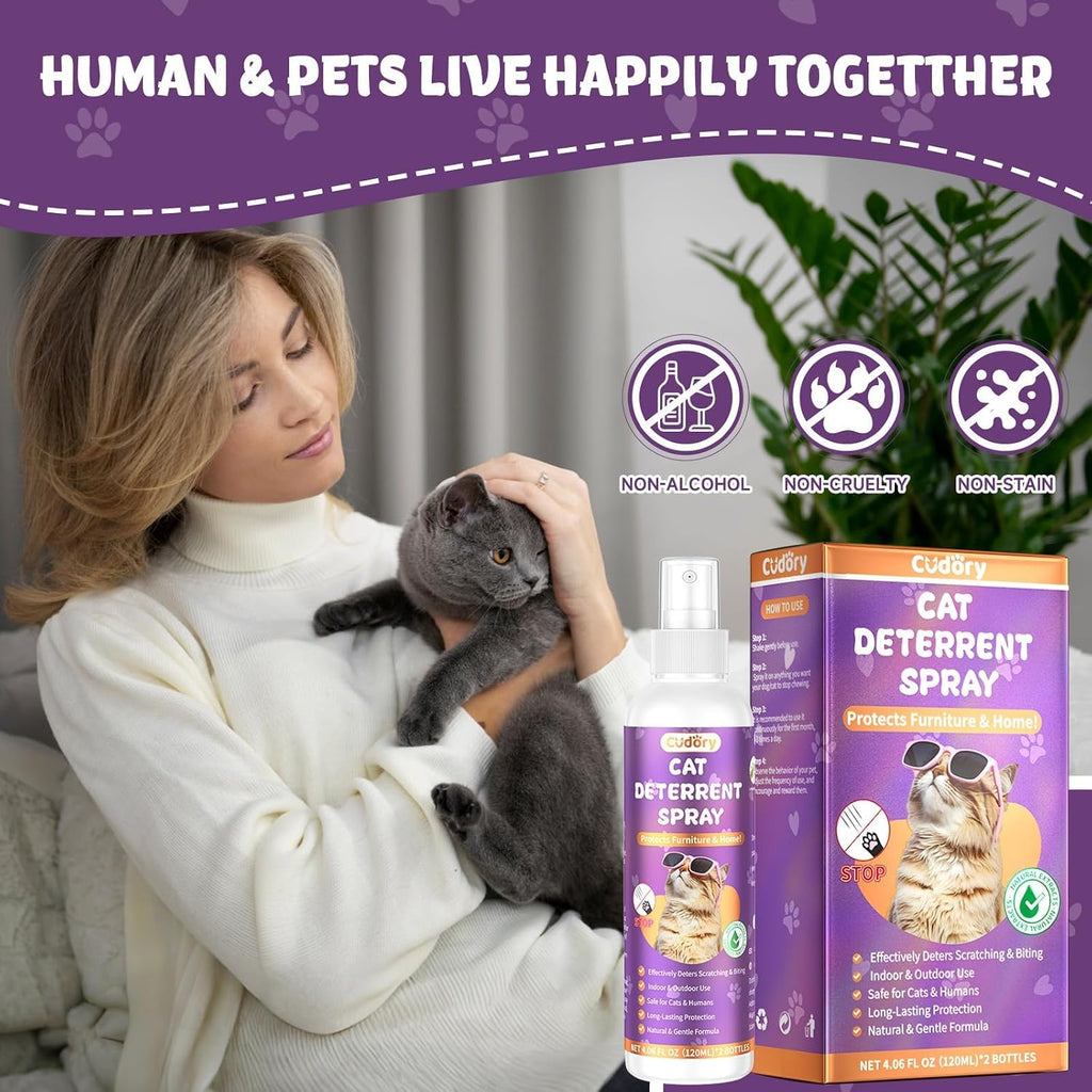 Two pack non toxic feline deterrent bottle showing clear cap spray mechanism