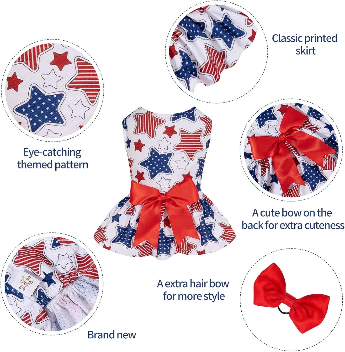 CuteBone puppy sundress small size showing the red satin bow waist detail