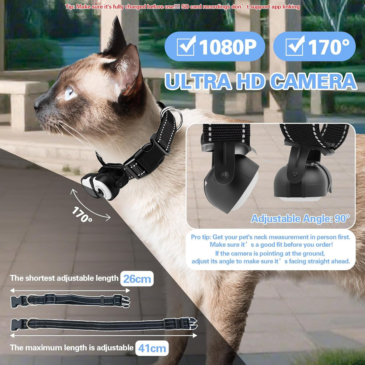 Side profile of Prrprr cat action camera on collar