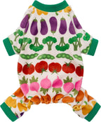 Fitwarm Funny Vegetable Dog Pajamas front view on a small puppy.