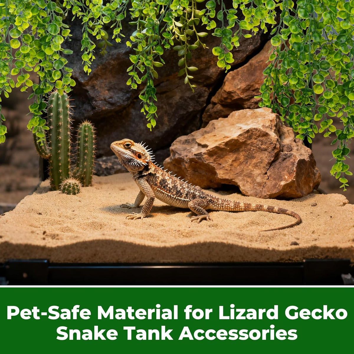 Rainflow artificial vines arranged for a bearded dragon enclosure