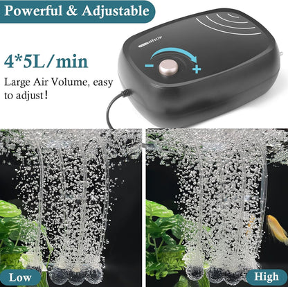 Hitop 320GPH aquarium air pump side profile showing shock-absorbing feet
