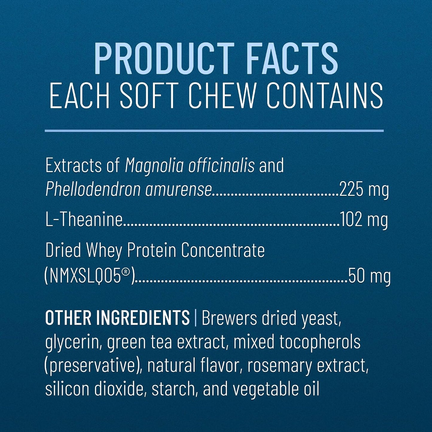 L-theanine and whey protein concentrate dog calming support close up view.