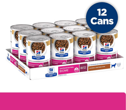 Hill's Prescription Diet Gastrointestinal Biome therapeutic wet dog food formula text close up