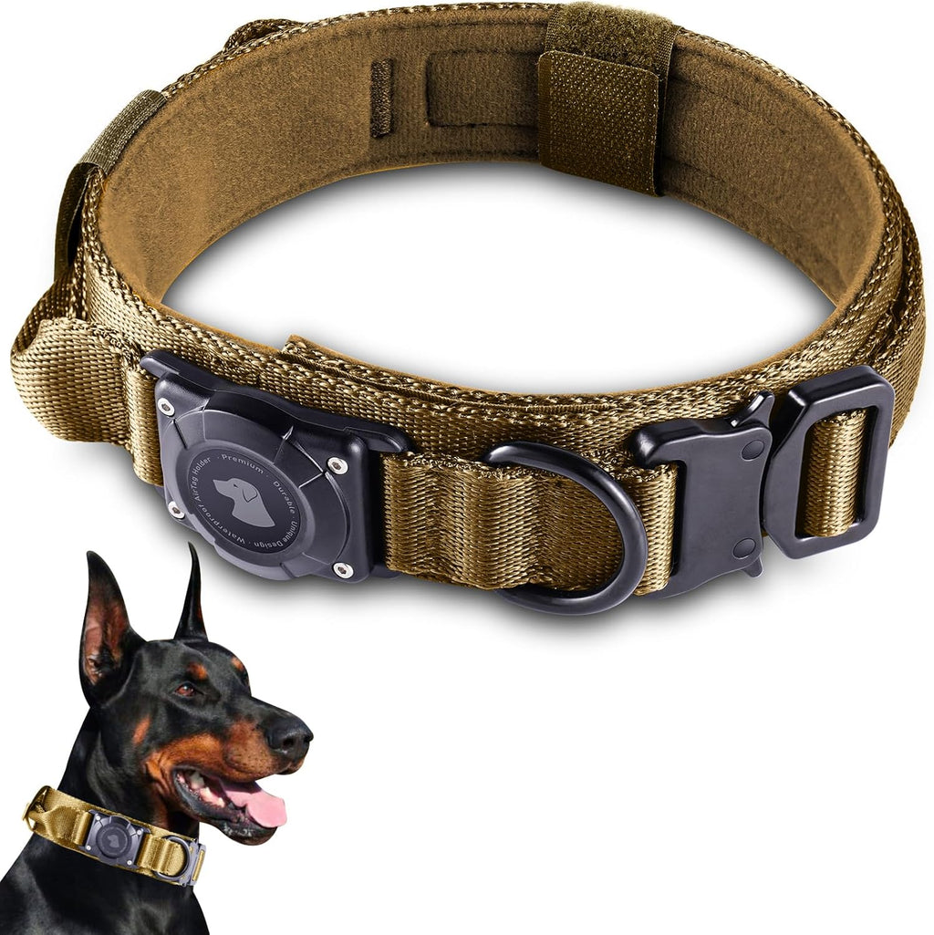 Odokele tactical AirTag dog collar front view in khaki