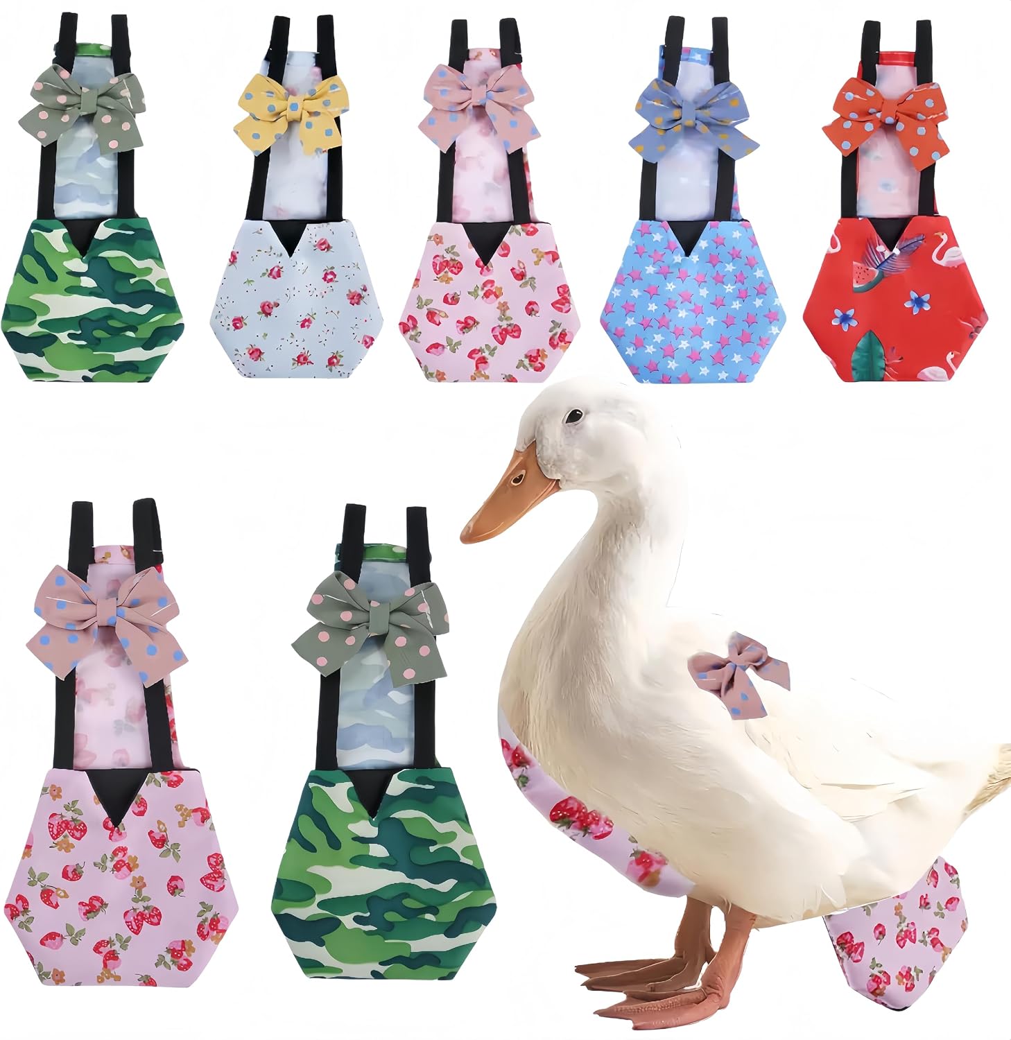 2 Pack Chicken Diapers for Hens, Roosters, Diapers for Ducks, Ducklings, Reusable Pet Diaper with Bow Ties Waterproof Poultry Nappies Pet Clothes for Geese Pet Ducks-Camouflage&Blue,M - Image 10