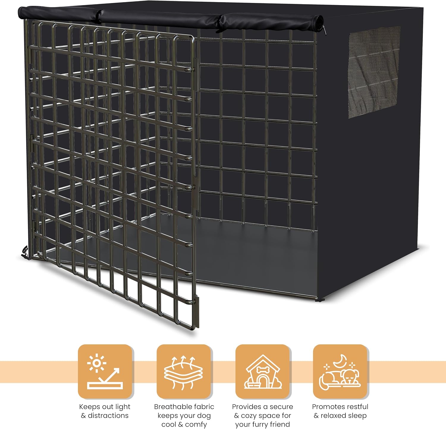 Utopia Home premium black dog cage privacy cover top zipper detail for handle access