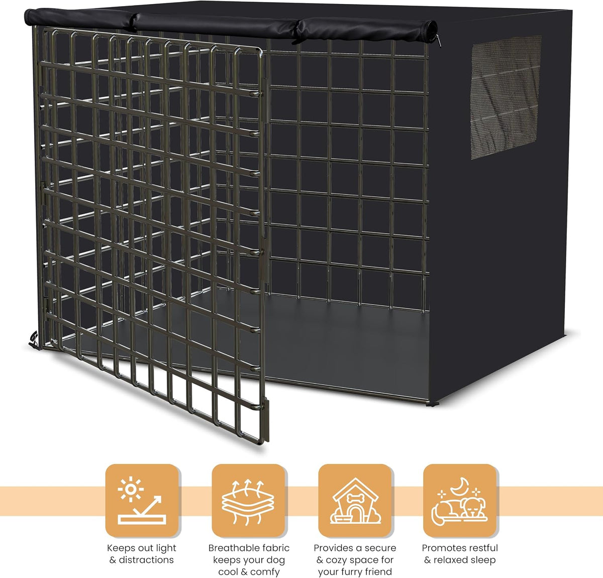 Utopia Home premium black dog cage privacy cover top zipper detail for handle access