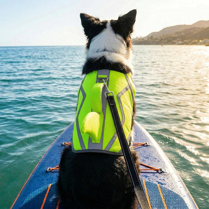 Doglay durable dog flotation vest flat layout displaying wear-resistant premium fabric.