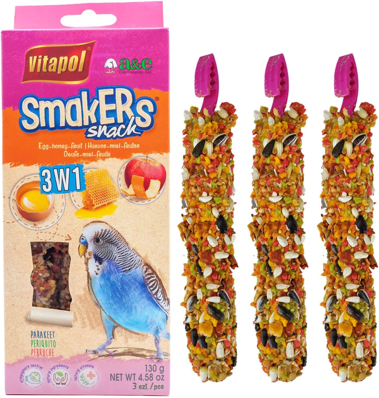 A&E Cage Company Smakers parakeet treat sticks 3-in-1 mix pack front view