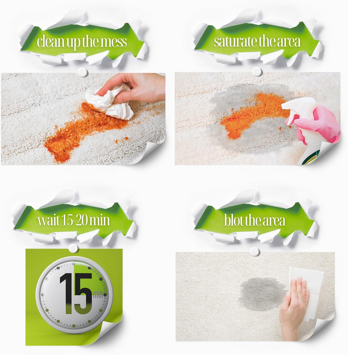 Max strength pet stain remover eliminating organic residue on hardwood and tile floors