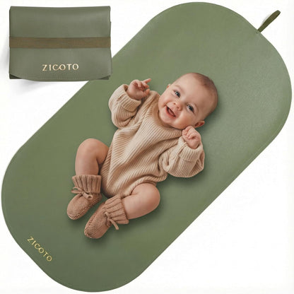 Zicoto sage green vegan leather baby diaper changing mat front view