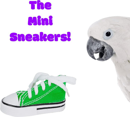 Side profile of a three inch mini sneaker bird cage toy