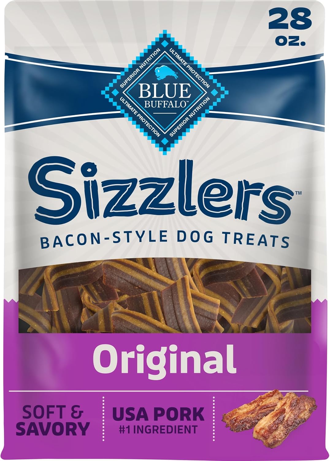 Blue Buffalo Sizzlers Natural Soft Dog Treats, Bacon-Style Soft-Moist Dog Treats with Real USA Pork, Original Flavor, 6-oz Bag - Image 14