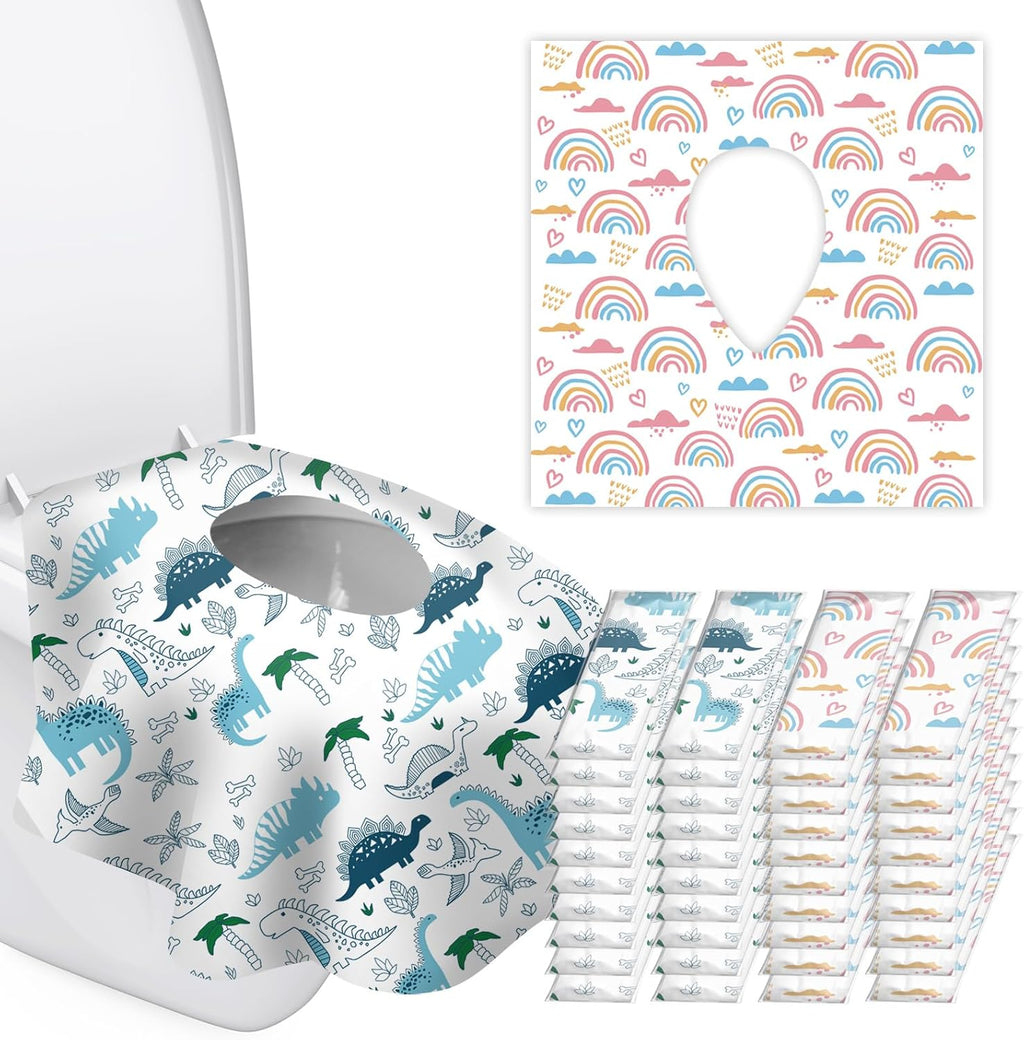 Kimitimi disposable toilet seat covers forty pack front view showing the portable individual packaging.